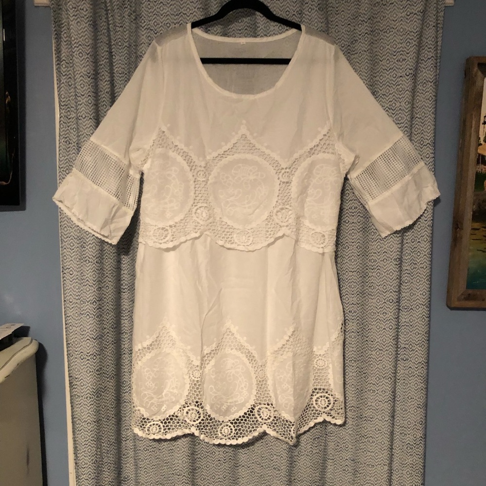 Cotton White Summer Dress with Lace Detail
